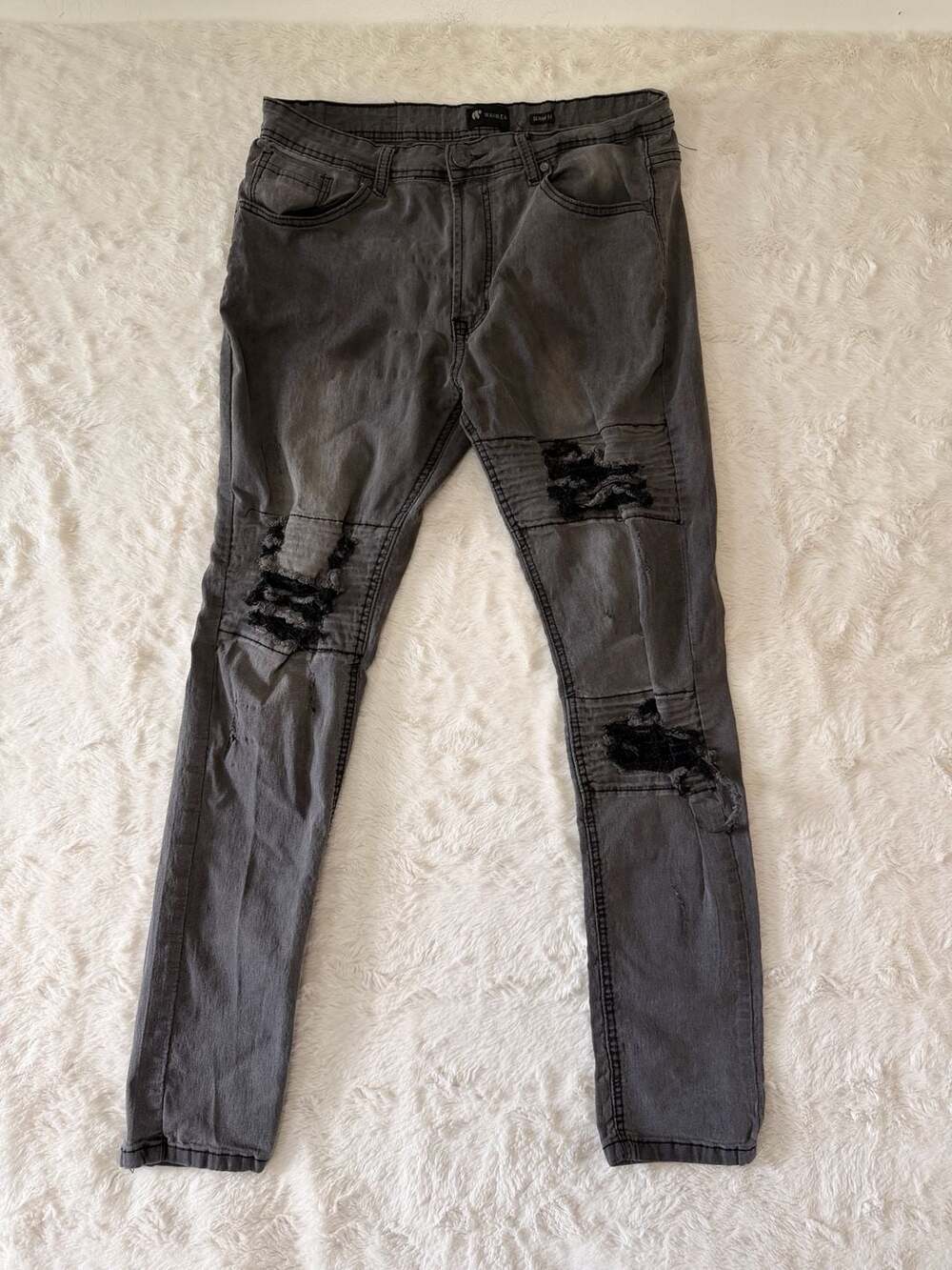 Waimea Men Grey Distressed Moto Biker Skinny Jeans Size 34/36